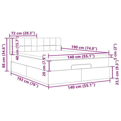Ottomane Bett mit Matratze & LEDs Hellgrau 140x190 cm Stoff