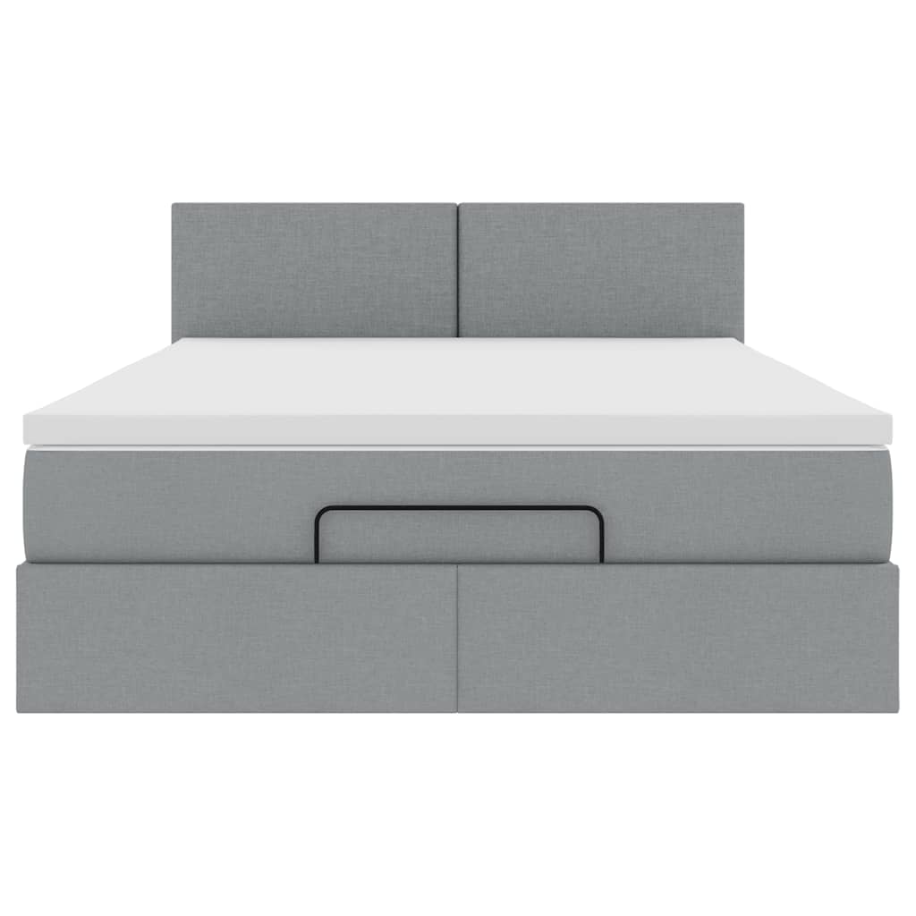 Ottomane Bett mit Matratze & LEDs Hellgrau 140x190 cm Stoff
