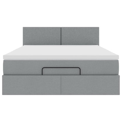 Ottomane Bett mit Matratze & LEDs Hellgrau 140x190 cm Stoff