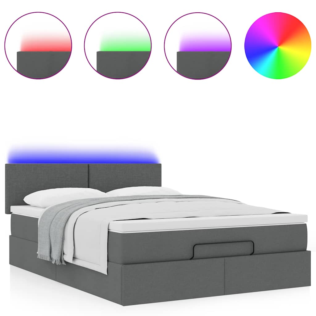 Ottomane Bett mit Matratze & LEDs Dunkelgrau 140x190 cm Stoff