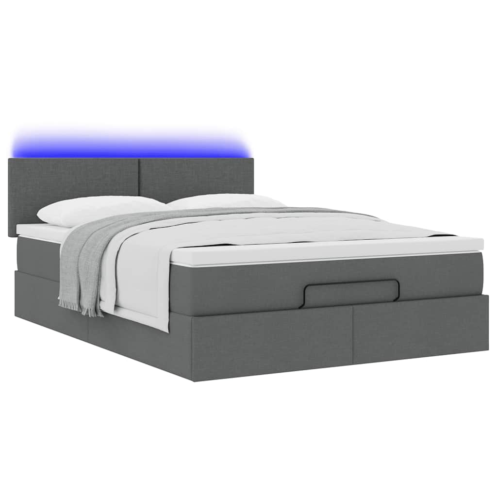 Ottomane Bett mit Matratze & LEDs Dunkelgrau 140x190 cm Stoff