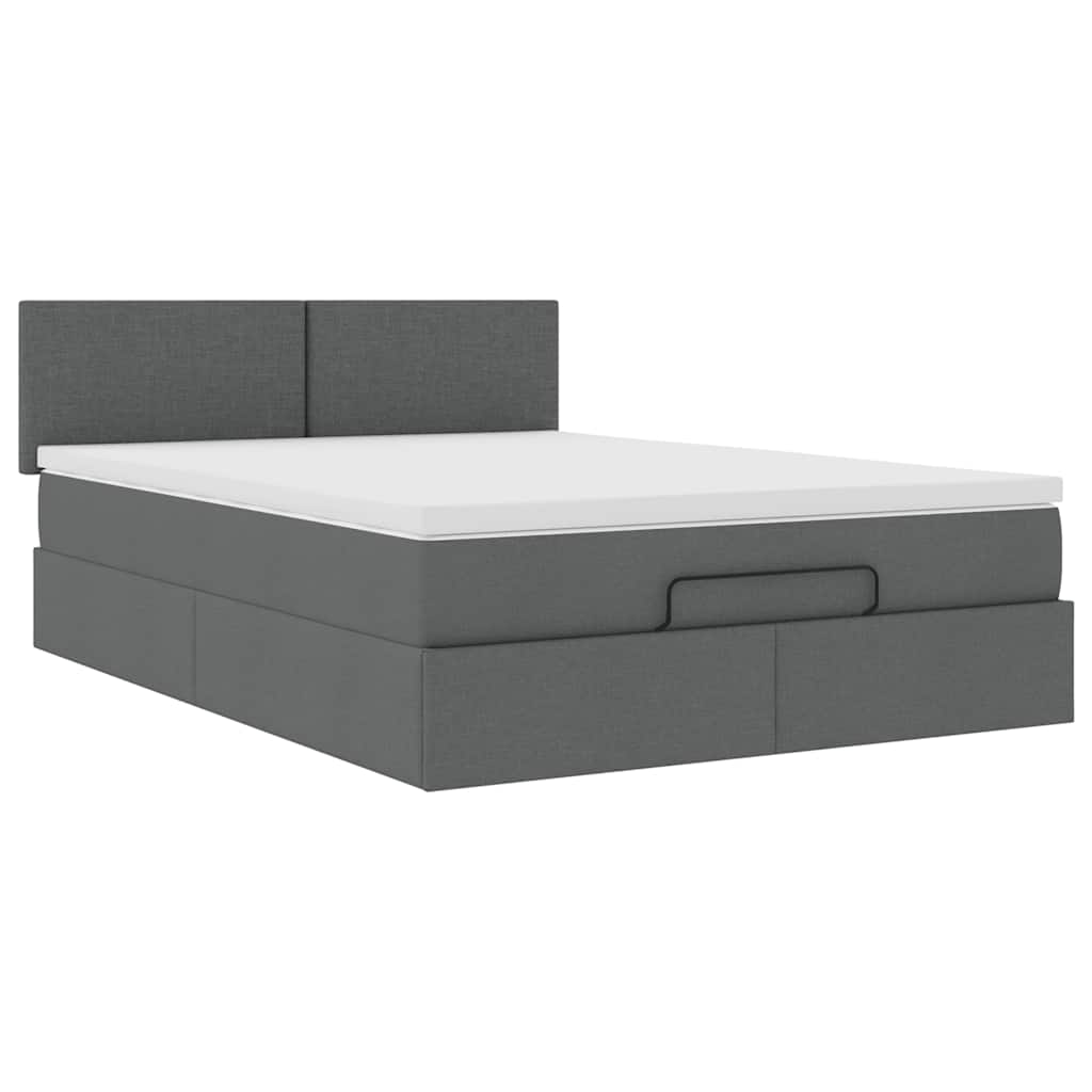 Ottomane Bett mit Matratze & LEDs Dunkelgrau 140x190 cm Stoff