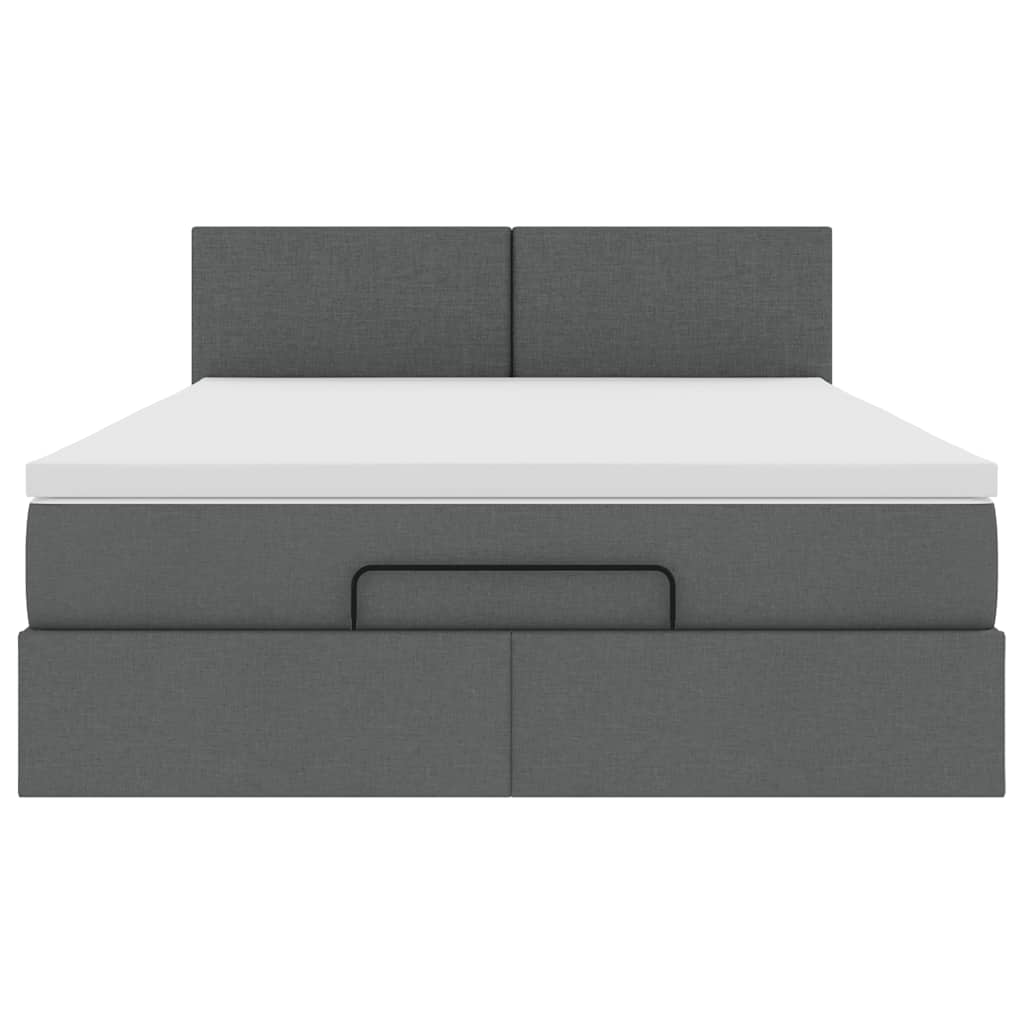 Ottomane Bett mit Matratze & LEDs Dunkelgrau 140x190 cm Stoff