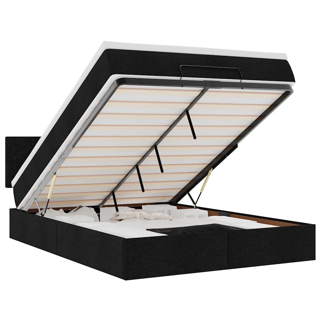Ottomane Bett mit Matratze & LEDs Schwarz 140x190 cm Stoff