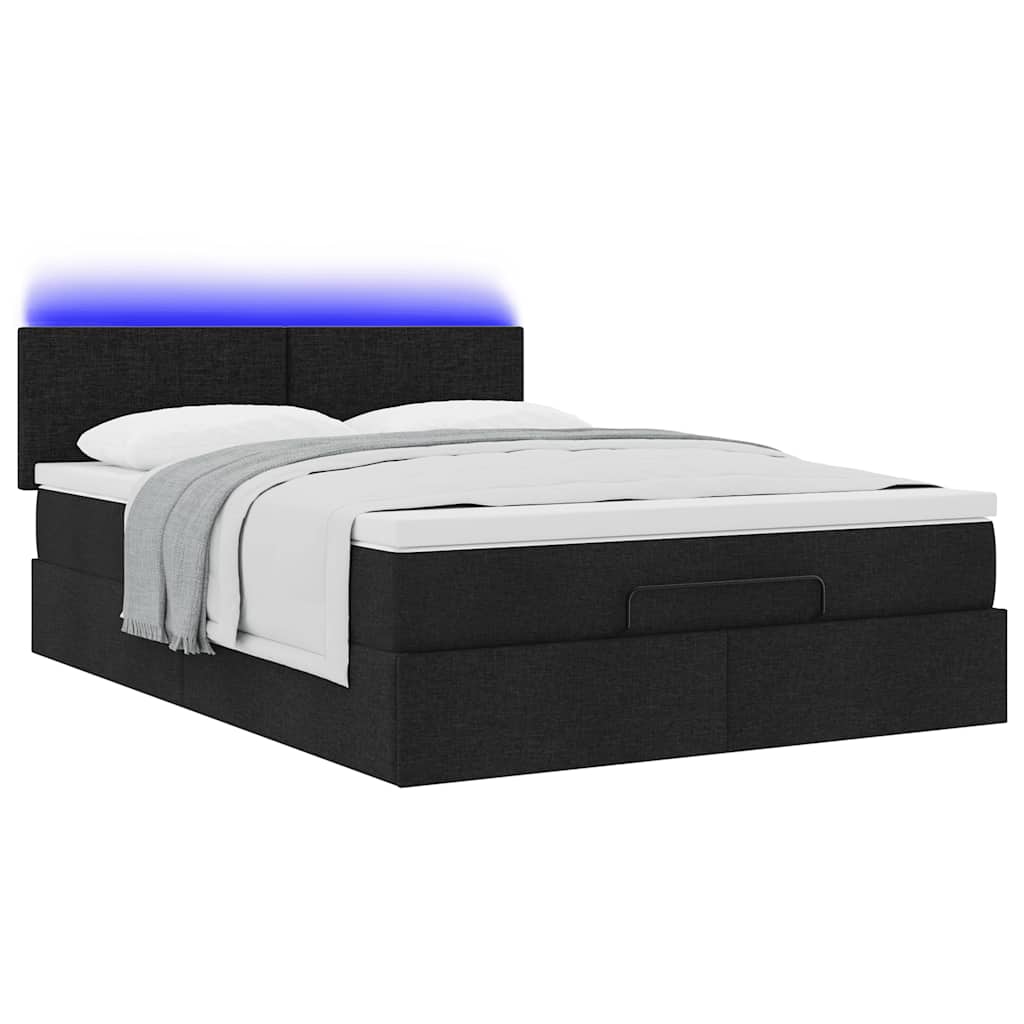 Ottomane Bett mit Matratze & LEDs Schwarz 140x190 cm Stoff