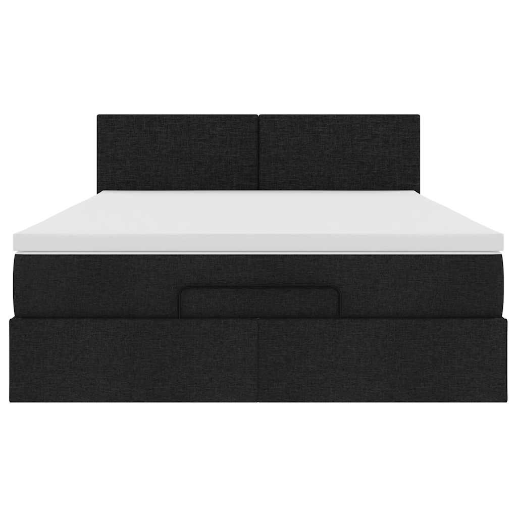 Ottomane Bett mit Matratze & LEDs Schwarz 140x190 cm Stoff