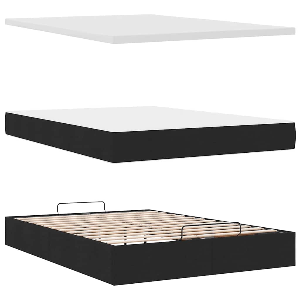 Ottomane Bett mit Matratze & LEDs Schwarz 140x190 cm Stoff