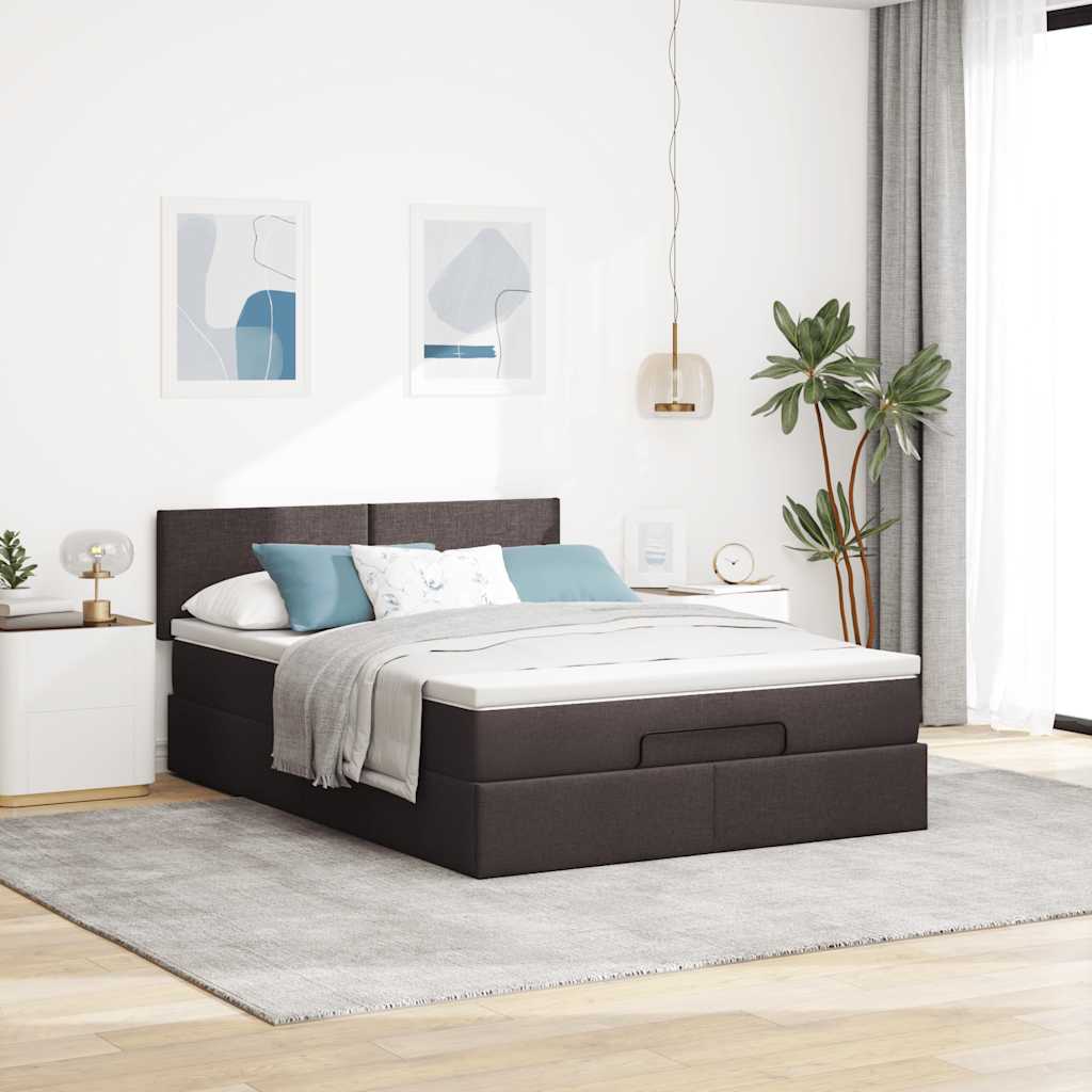 Ottomanische Bett mit Matratze & LEDs Dunkelbraun 140x190 cm