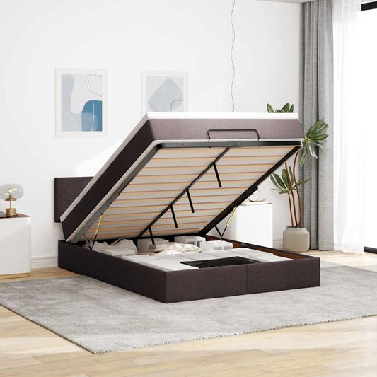 Ottomanische Bett mit Matratze & LEDs Dunkelbraun 140x190 cm