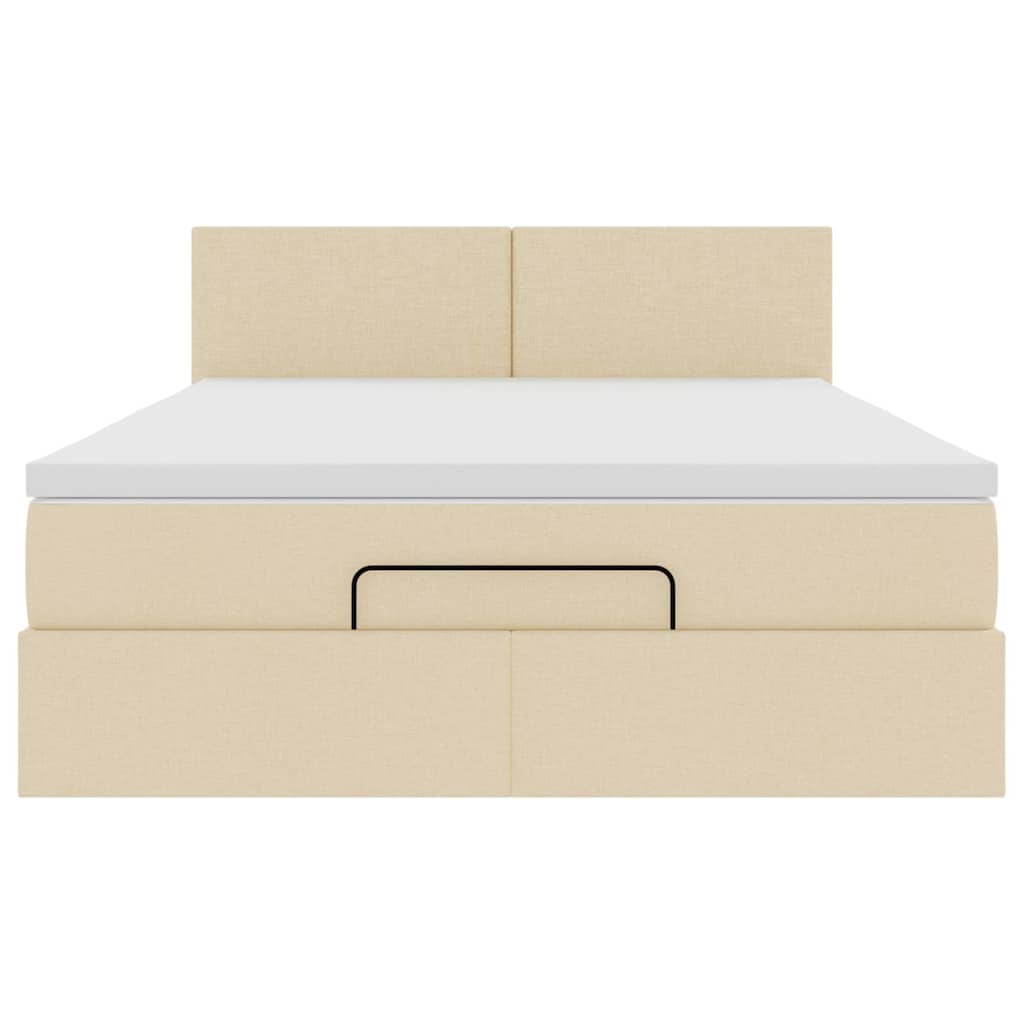 Ottomane Bett mit Matratze & LEDs Creme 140x190 cm Stoff