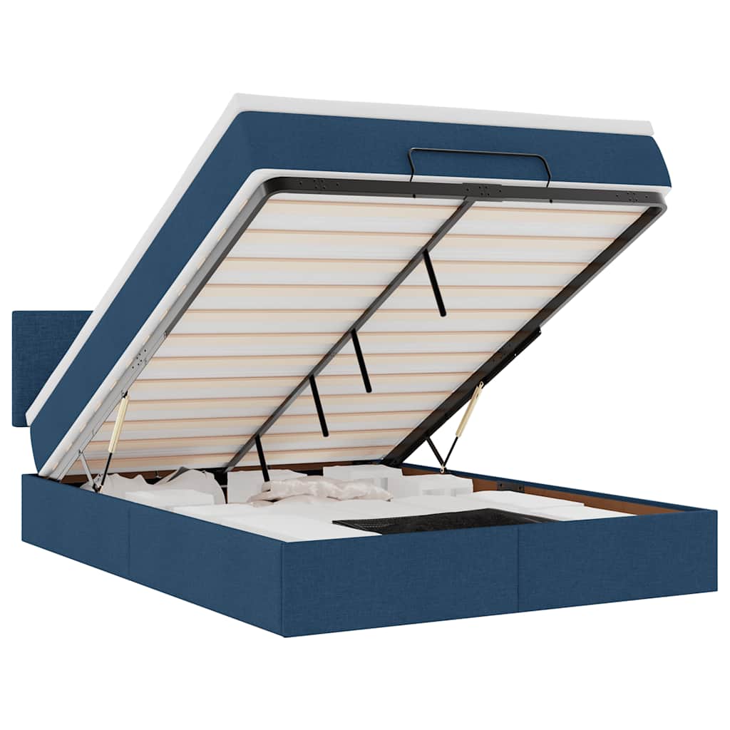 Ottomane Bett mit Matratze & LEDs Blau 140x190 cm Stoff