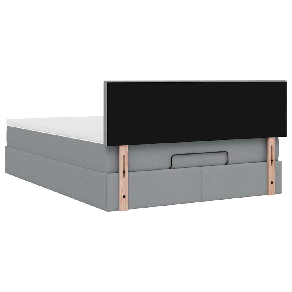 Ottoman-Bett mit Matratze & LEDs Hellgrau 140x200 cm Stoff