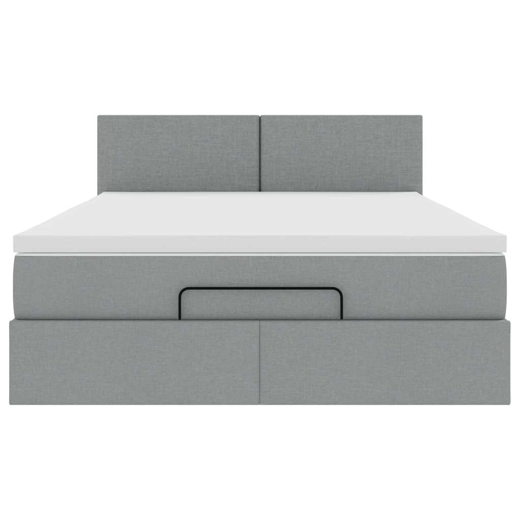 Ottoman-Bett mit Matratze & LEDs Hellgrau 140x200 cm Stoff