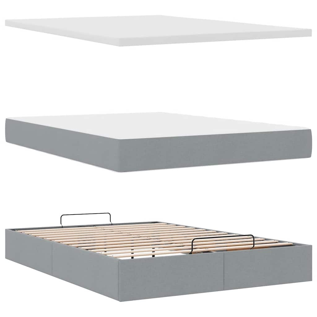 Ottoman-Bett mit Matratze & LEDs Hellgrau 140x200 cm Stoff