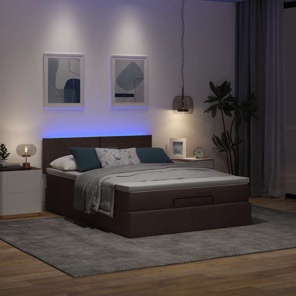 Ottoman-Bett mit Matratze & LEDs Dunkelbraun 140x200 cm Stoff