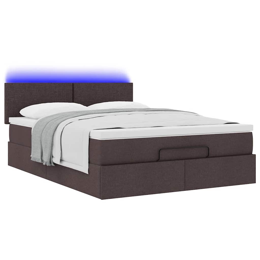 Ottoman-Bett mit Matratze & LEDs Dunkelbraun 140x200 cm Stoff