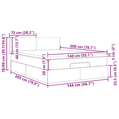 Ottomane Bett mit Matratze & LEDs Taupe 140x200 cm Stoff