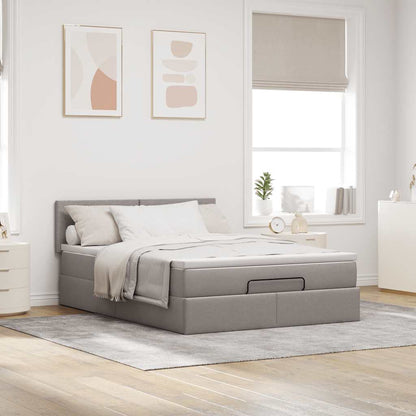Ottomane Bett mit Matratze & LEDs Taupe 140x200 cm Stoff