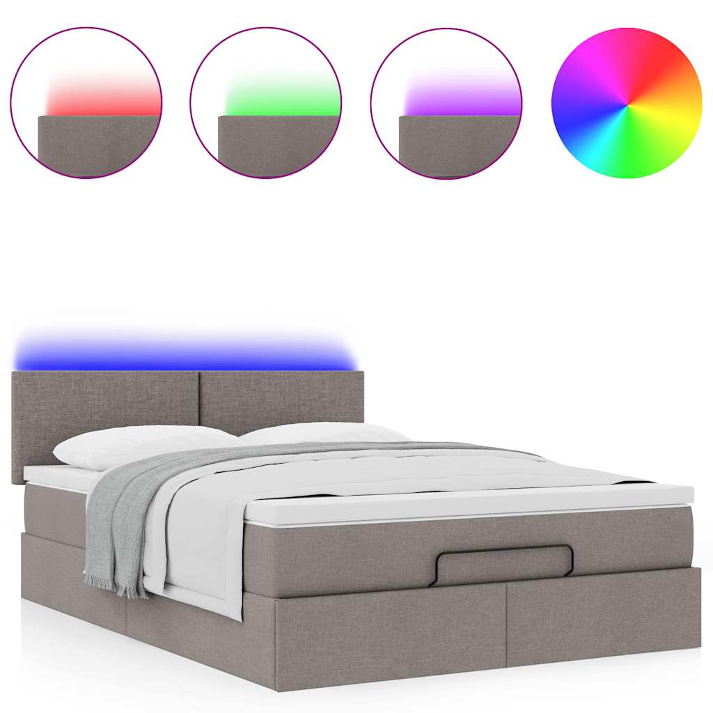 Ottomane Bett mit Matratze & LEDs Taupe 140x200 cm Stoff