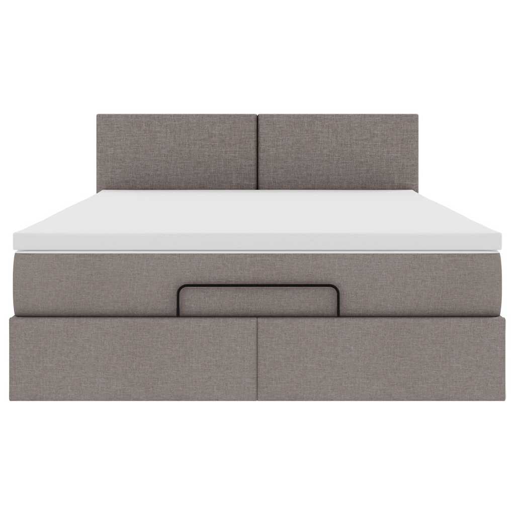 Ottomane Bett mit Matratze & LEDs Taupe 140x200 cm Stoff