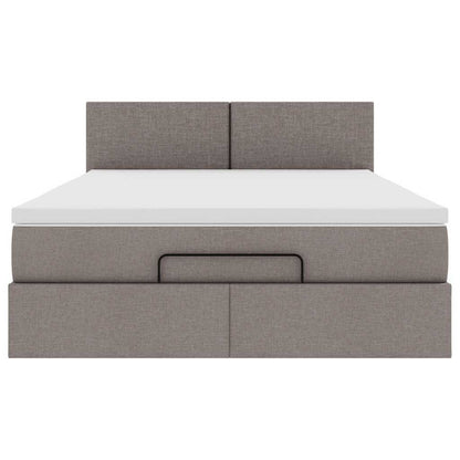 Ottomane Bett mit Matratze & LEDs Taupe 140x200 cm Stoff