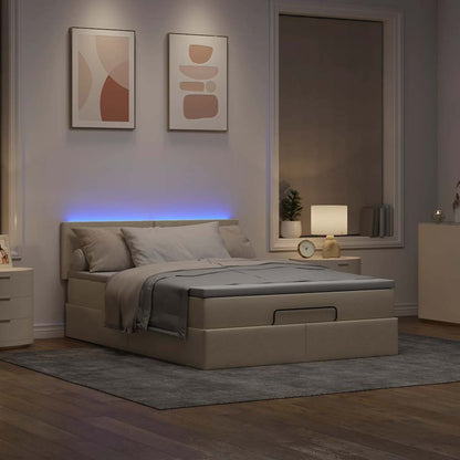 Ottomane Bett mit Matratze & LEDs Creme 140x200 cm Stoff