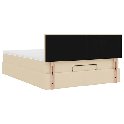 Ottomane Bett mit Matratze & LEDs Creme 140x200 cm Stoff