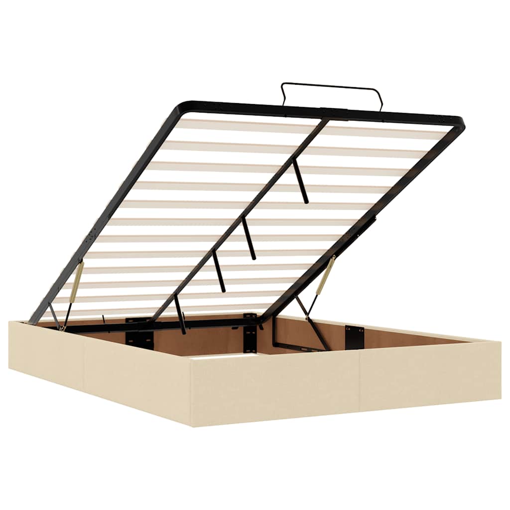 Ottomane Bett mit Matratze & LEDs Creme 140x200 cm Stoff