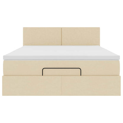 Ottomane Bett mit Matratze & LEDs Creme 140x200 cm Stoff