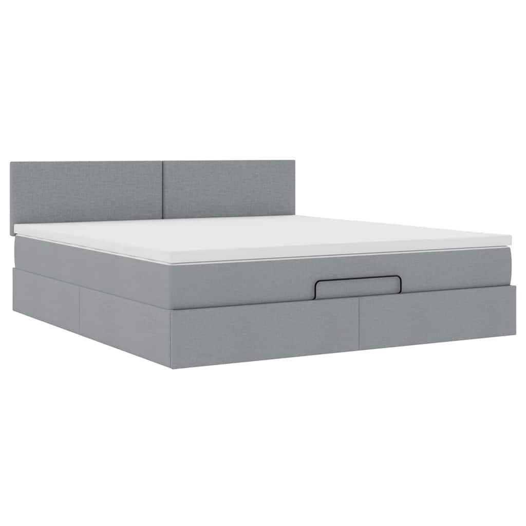 Ottoman-Bett mit Matratze & LEDs Hellgrau 160x200 cm Stoff