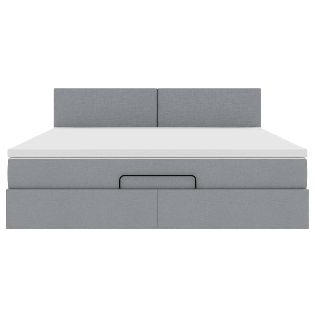 Ottoman-Bett mit Matratze & LEDs Hellgrau 160x200 cm Stoff