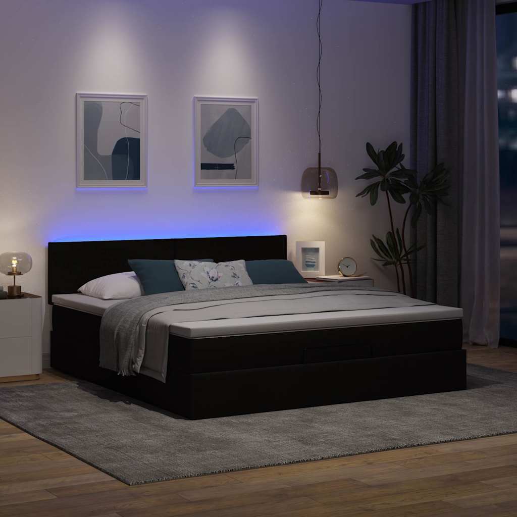 Ottoman-Bett mit Matratze & LEDs Dunkelbraun 160x200 cm Stoff