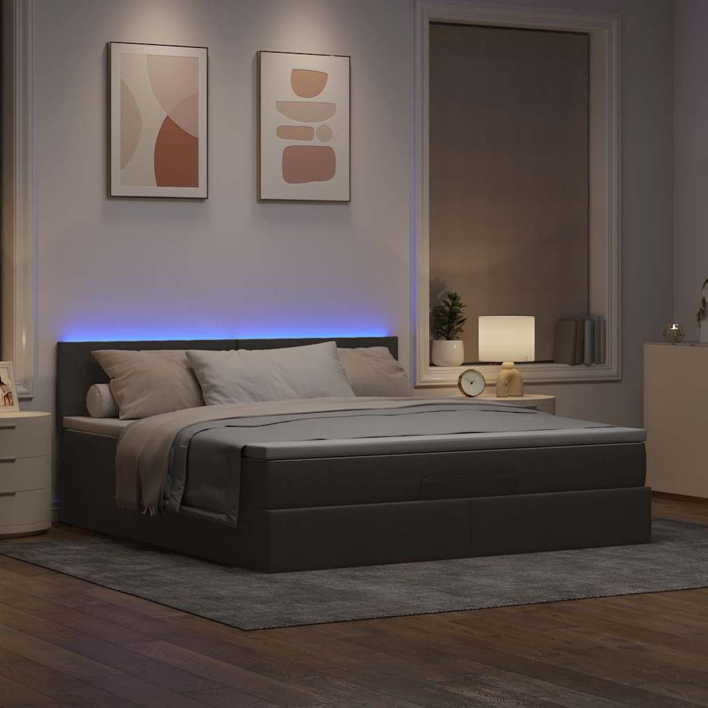 Ottoman-Bett mit Matratze & LEDs Taupe 160x200 cm Stoff