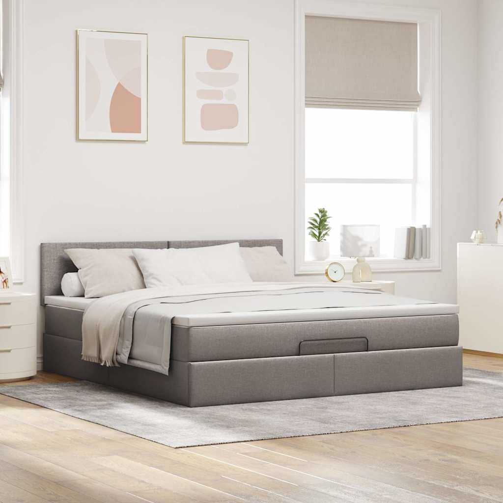 Ottoman-Bett mit Matratze & LEDs Taupe 160x200 cm Stoff