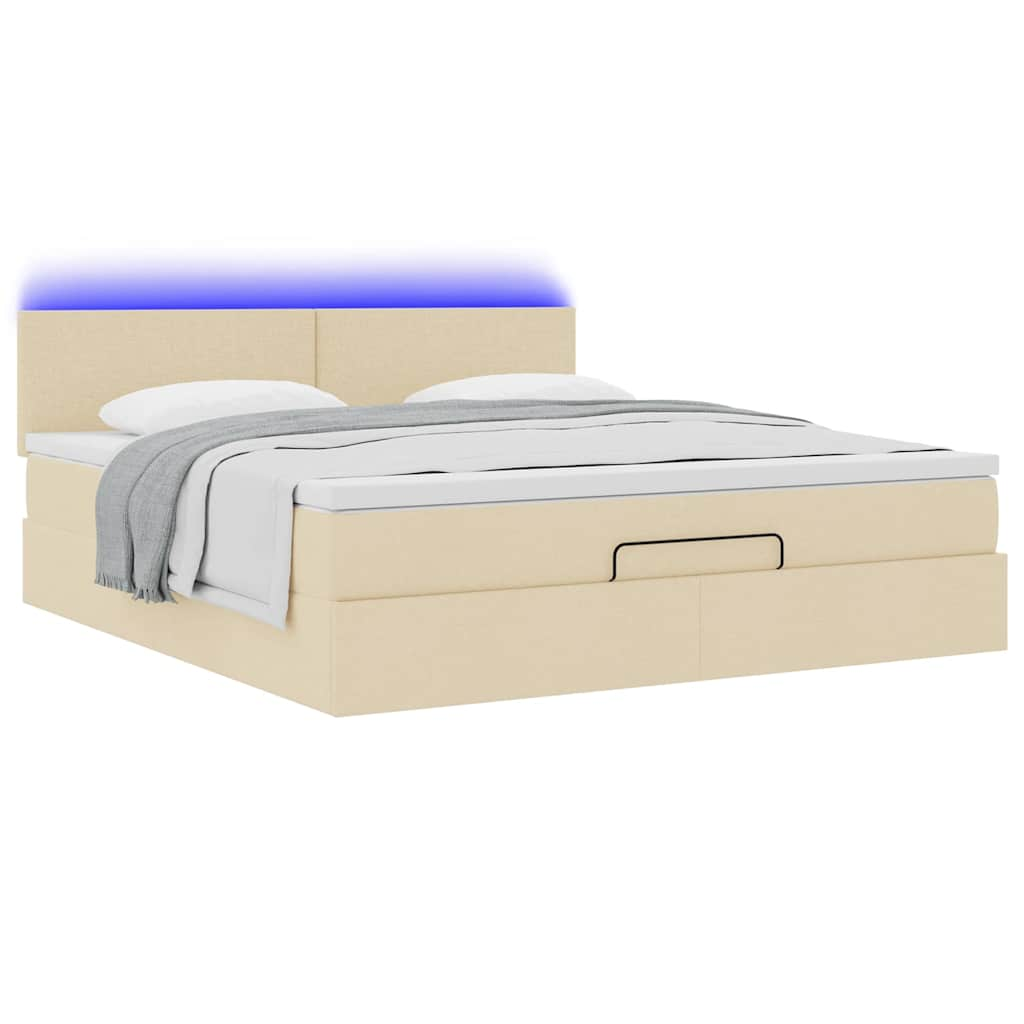 Ottoman-Bett mit Matratze & LEDs Creme 160x200 cm Stoff