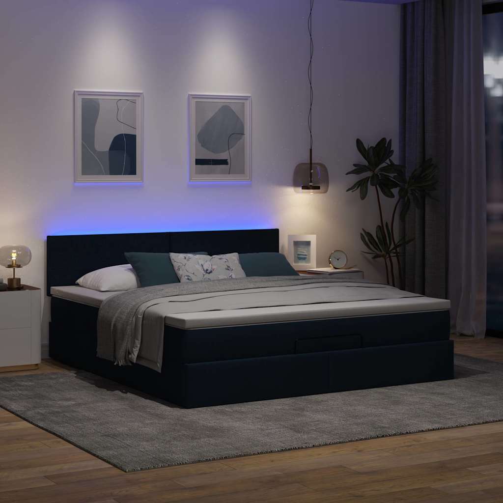 Ottoman-Bett mit Matratze & LEDs Blau 160x200 cm Stoff