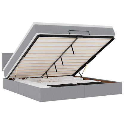 Ottomane Bett mit Matratze & LEDs Hellgrau 180x200 cm Stoff