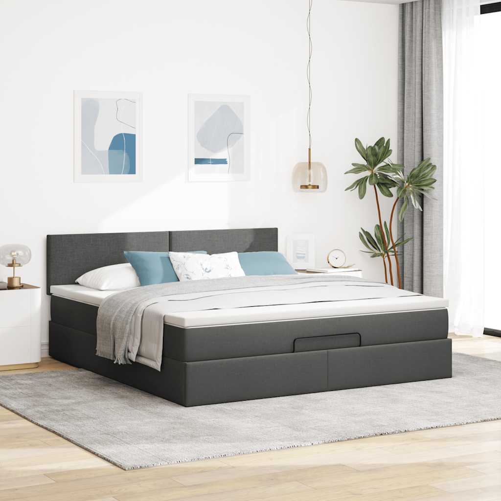 Ottomane Bett mit Matratze & LEDs Dunkelgrau 180x200 cm Stoff
