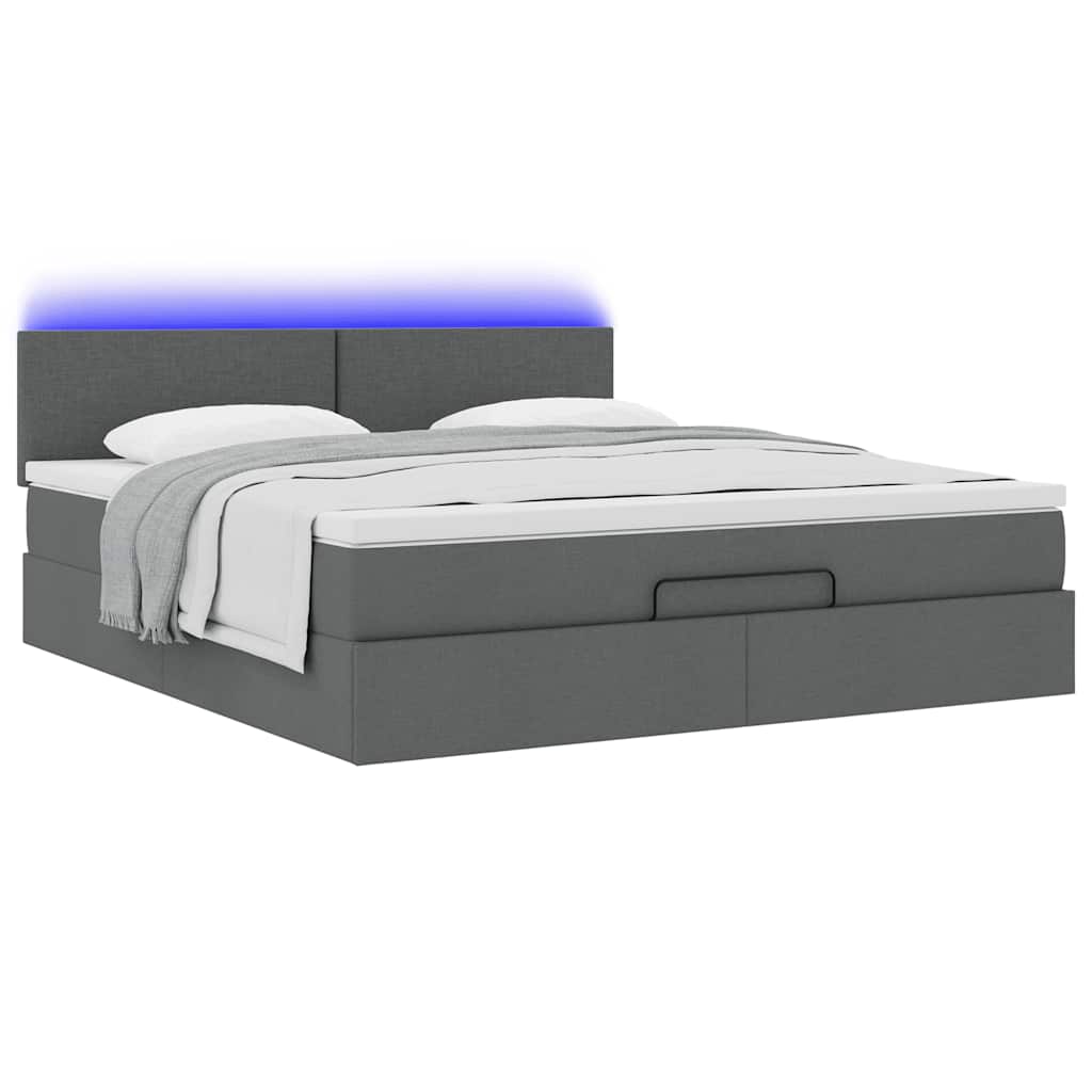 Ottomane Bett mit Matratze & LEDs Dunkelgrau 180x200 cm Stoff