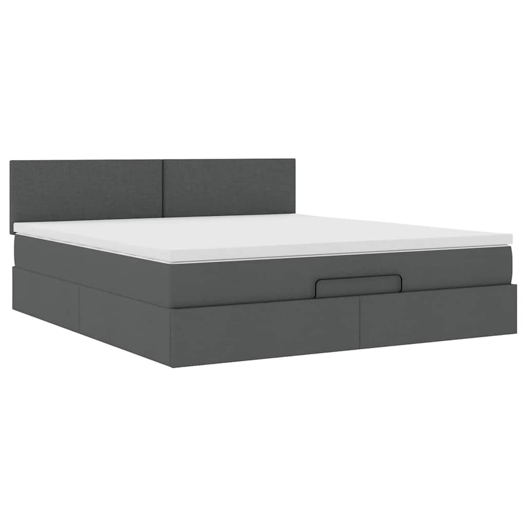 Ottomane Bett mit Matratze & LEDs Dunkelgrau 180x200 cm Stoff