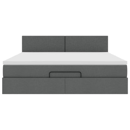 Ottomane Bett mit Matratze & LEDs Dunkelgrau 180x200 cm Stoff