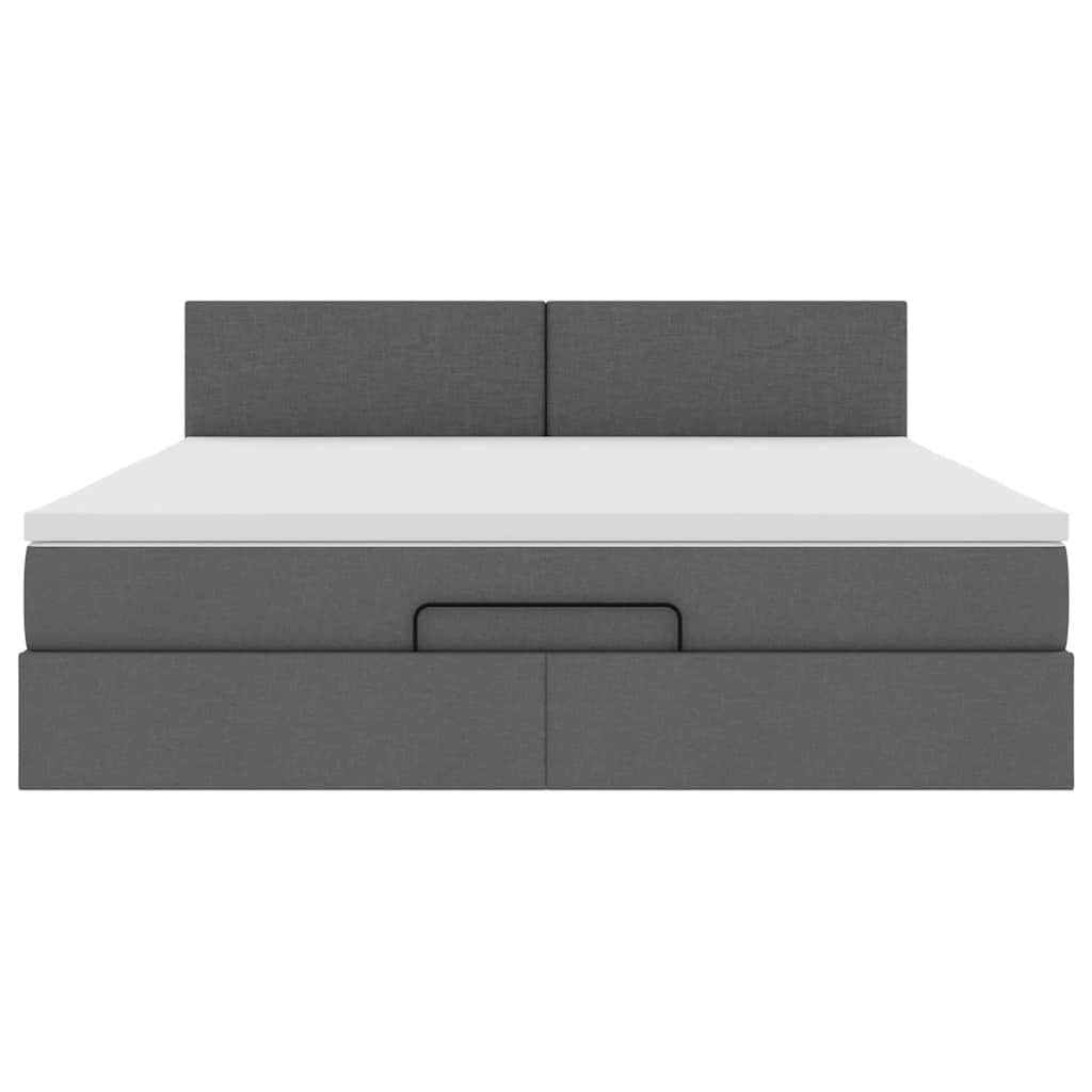 Ottomane Bett mit Matratze & LEDs Dunkelgrau 180x200 cm Stoff