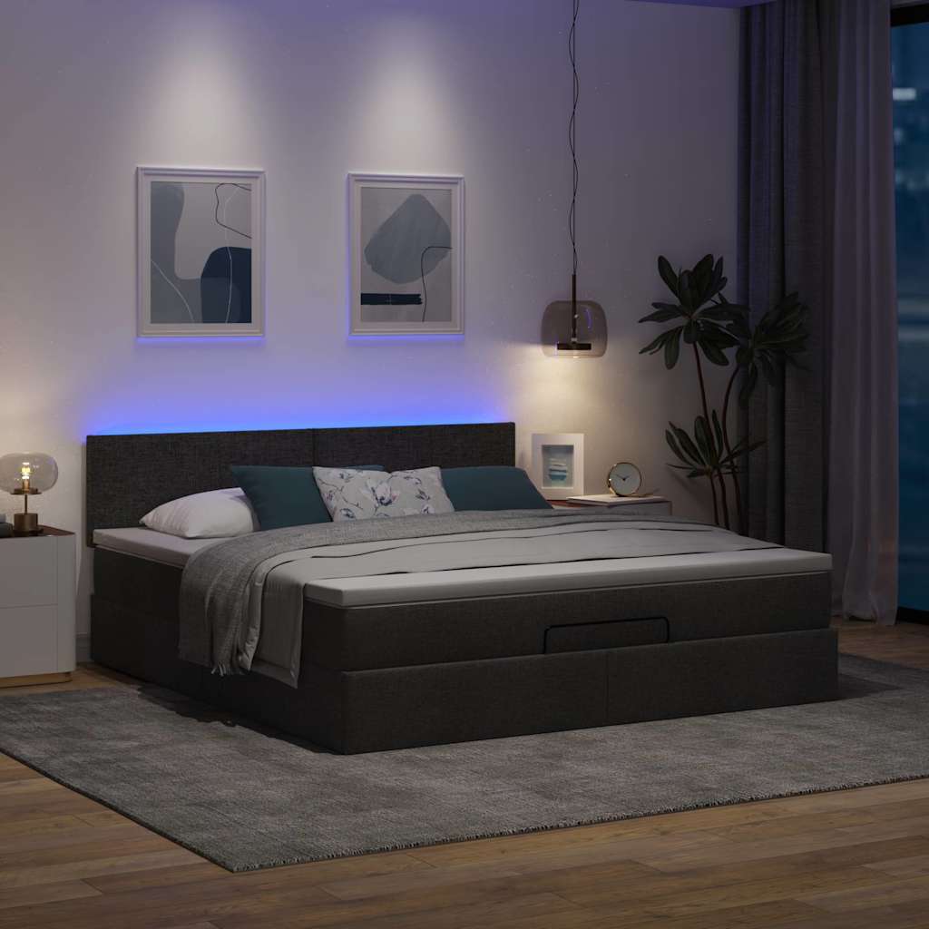 Ottomane Bett mit Matratze & LEDs Schwarz 180x200 cm Stoff