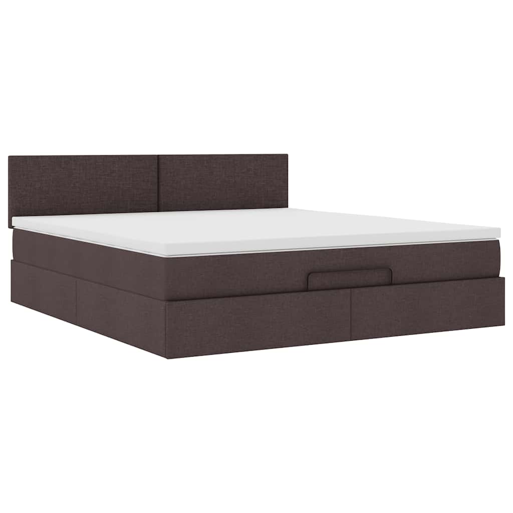 Lit ottoman avec matelas et LED marron foncé 180x200 cm tissu