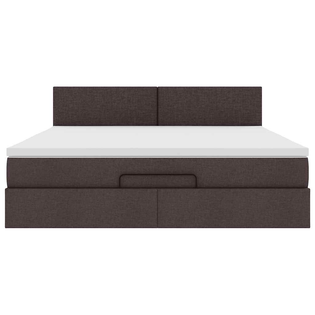 Lit ottoman avec matelas et LED marron foncé 180x200 cm tissu