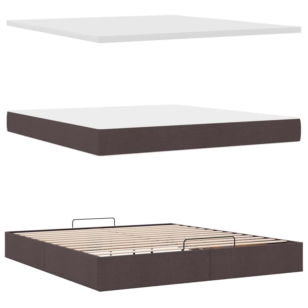 Lit ottoman avec matelas et LED marron foncé 180x200 cm tissu