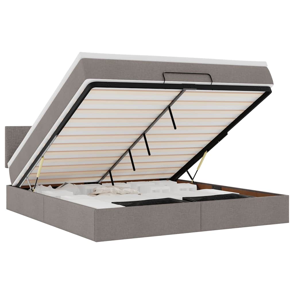 Ottomane Bett mit Matratze & LEDs Taupe 180x200 cm Stoff