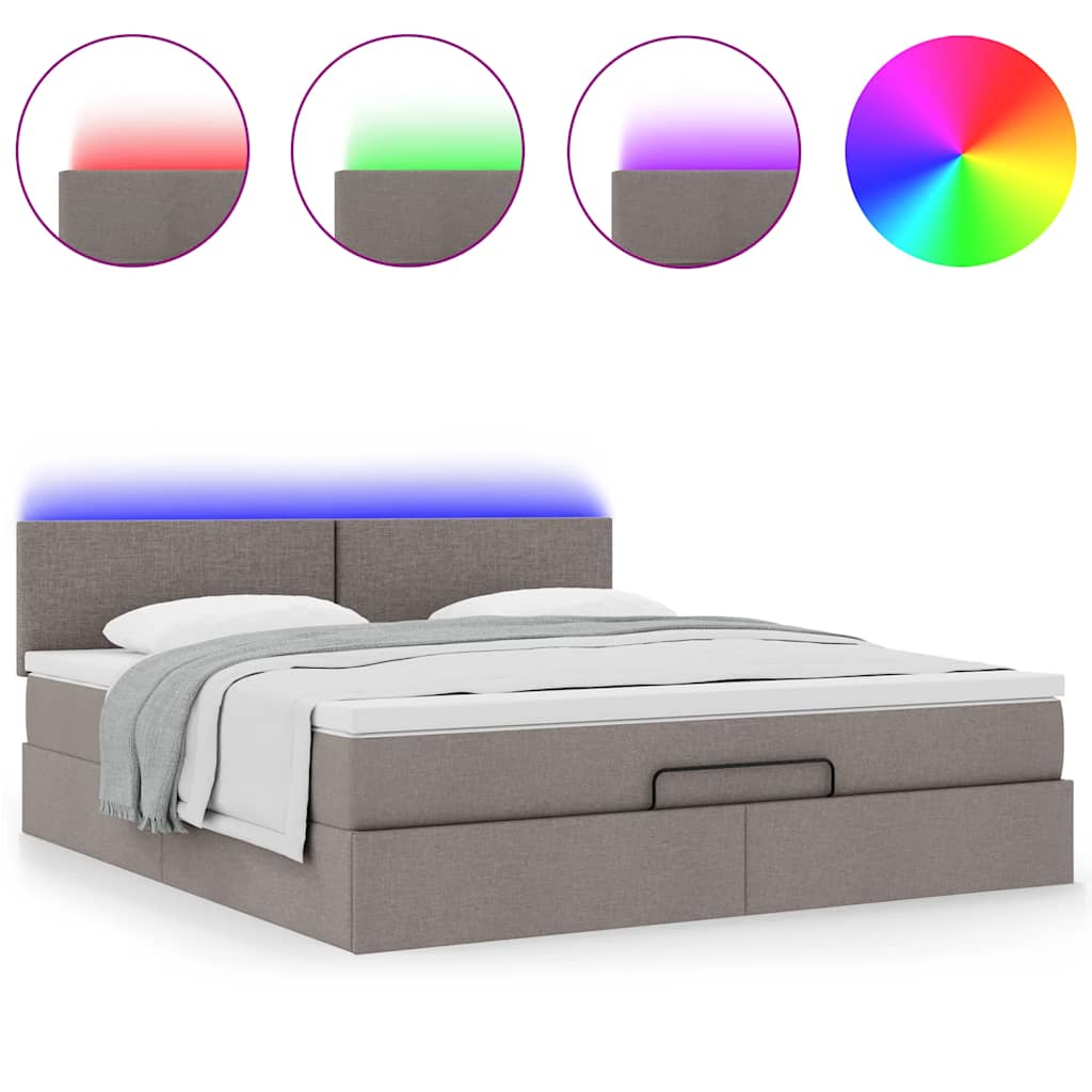 Ottomane Bett mit Matratze & LEDs Taupe 180x200 cm Stoff