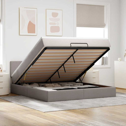 Ottomane Bett mit Matratze & LEDs Taupe 180x200 cm Stoff