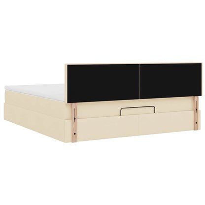 Ottomane Bett mit Matratze & LEDs Creme 180x200 cm Stoff